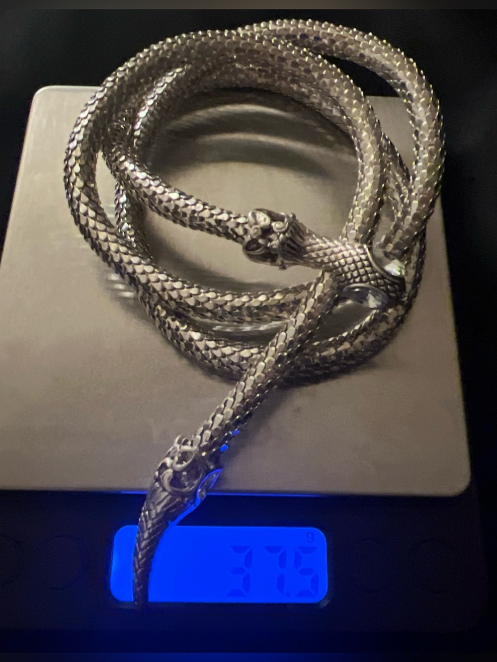 Vtg Silver Chainmail Snake Mesh Necklace Crystal Eyes Adjustable Lariat Serpent - Picture 8 of 10